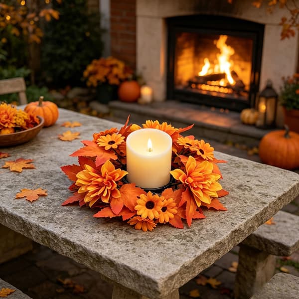 Decorative Maple Leaf Candle Ring – Autumn Pillar Candle Decor, Style 3 Style 3