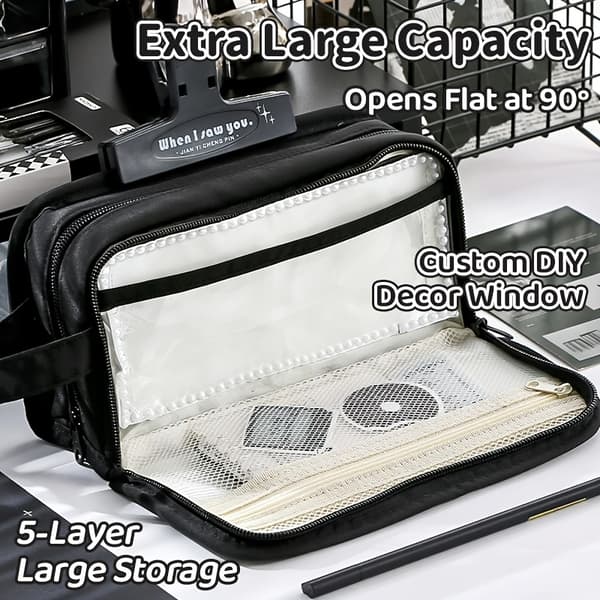 Pencil Case with Large Capacity, Double Layer with 5 Compartments, Multifunctional Student Case for School Purple