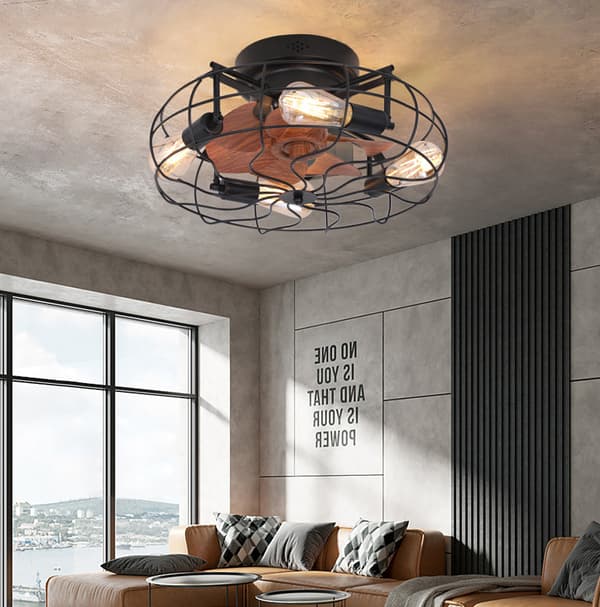 Ceiling fan with LED ceiling light 50 cm, bladeless ceiling fan with remote control, industrial ceiling light for bedroom Coffee