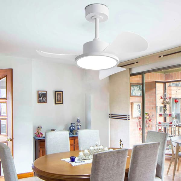 LED Ceiling Fan 76 cm, 40 W, 6 Speeds, Remote Control, Wall Switch and 3 ABS Blades, Quiet Motor White 76cm-Dual Control