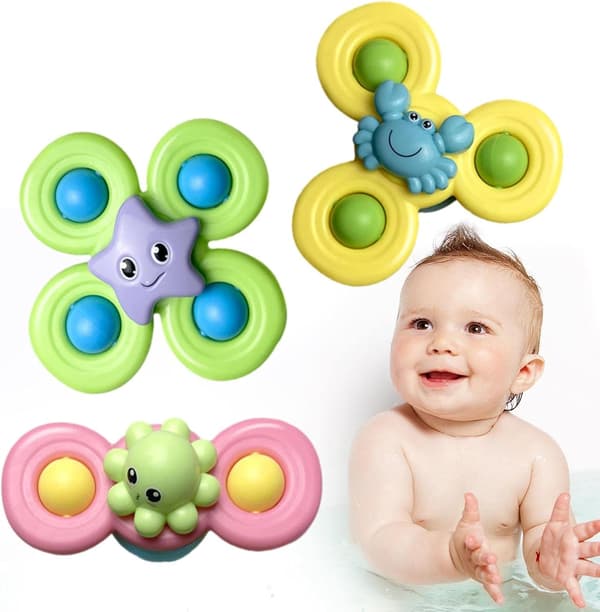 3 stk badeleker for barn, sjødyr spinner med sugekopp og fidget-funksjon for badelek