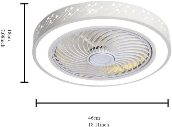 Bladeless Ceiling Fan 46 cm White with LED Lighting, Dimmable Ceiling Fan with Remote Control for Home White