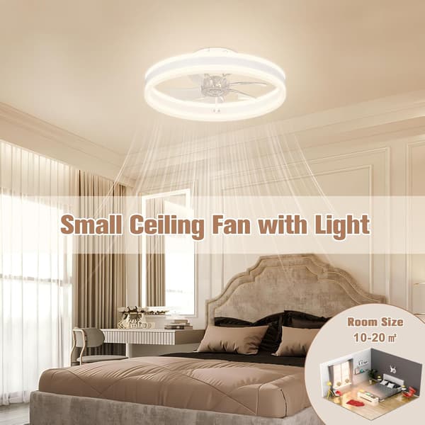 Bladeless Ceiling Fan 40 cm with LED Lamp, Dimmable Ceiling Fan with Remote Control and 360° Rotation White
