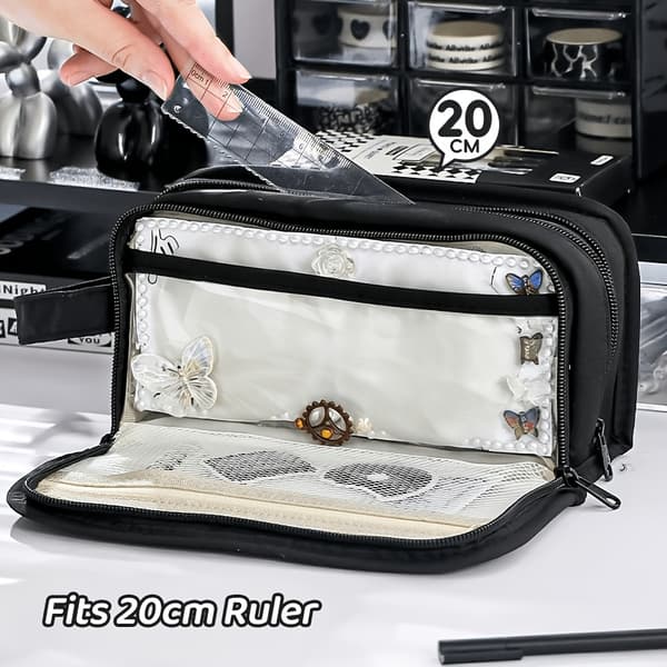 Pencil Case with Large Capacity, Double Layer with 5 Compartments, Multifunctional Student Case for School Purple