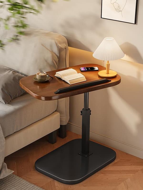 C-shaped Side Table Height Adjustable with Swivel Tabletop & Wheels Laptop Desk for Bed & Sofa White