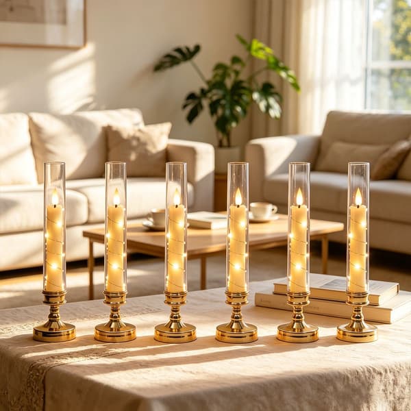 4-pack LED Candles with Flickering Flame, Remote Control and Timer, Integrated Star String Lights for Romantic Table Decoration Black With Remote Control