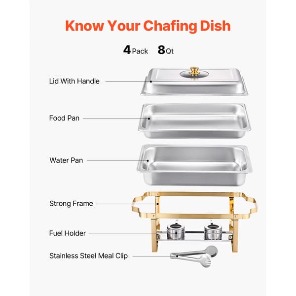 4-pak 8Qt Buffet Chafer - Rektangulær madvarmer i rustfrit stål til cateringarrangementer 4 pcs