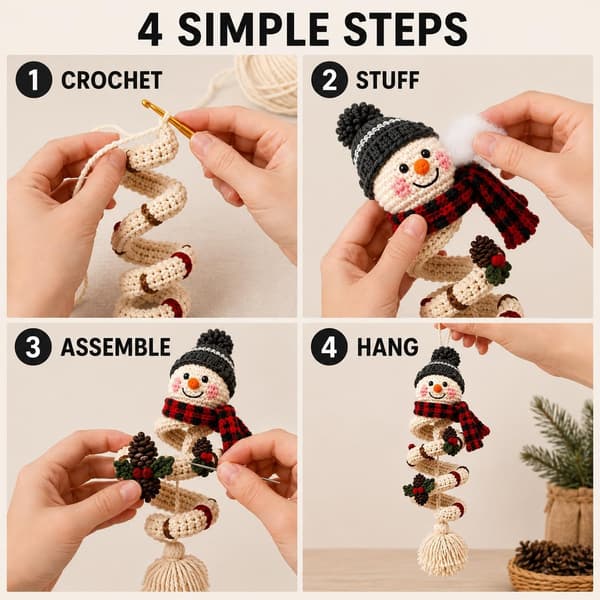 Snemand hæklesæt DIY spiralstil B – blødt garn, perler, guide Style 6