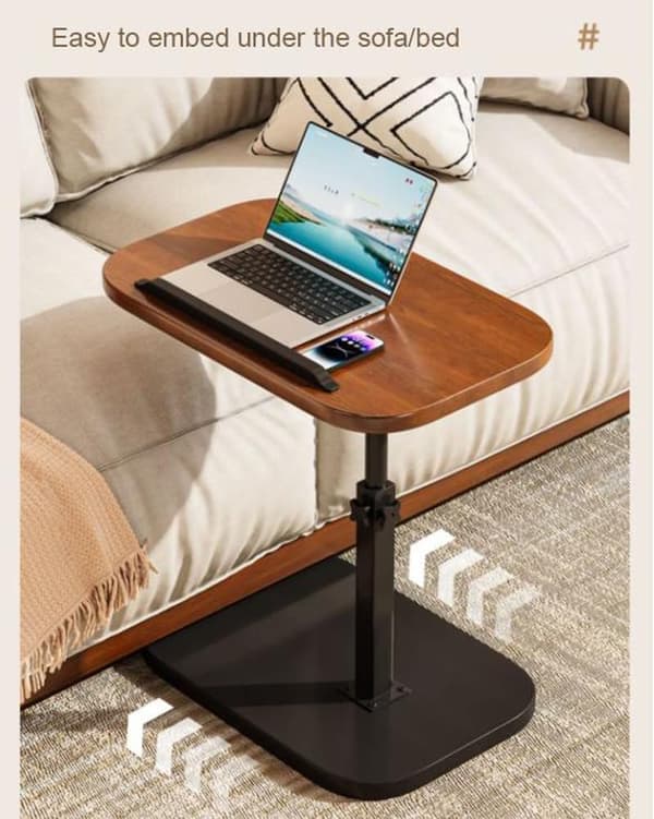 C-shaped Side Table Height Adjustable with Swivel Tabletop & Wheels Laptop Desk for Bed & Sofa Black