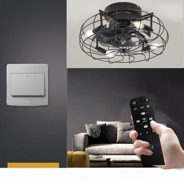 Ceiling fan with LED ceiling light 50 cm, bladeless ceiling fan with remote control, industrial ceiling light for bedroom Black&brown