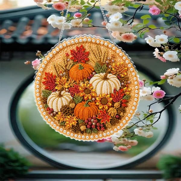Autumn Pumpkin Bead Diamond Wreath – DIY Gold Chain, Maple, Pinecone Style 4
