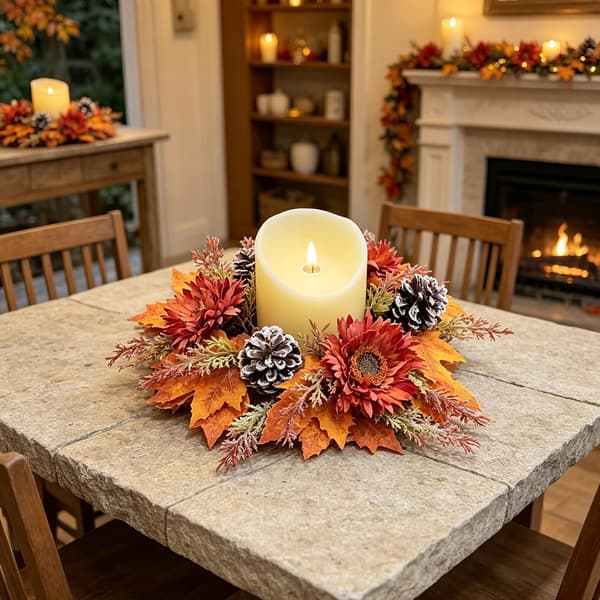 Decorative Maple Leaf Candle Ring – Autumn Pillar Candle Decor, Style 2 Style 2