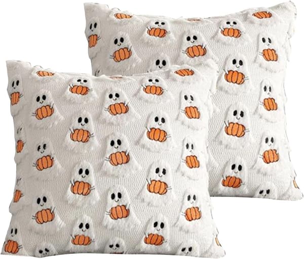 2 stk. Halloween pudebetræk 45x45 cm, uhyggeligt spøgelse og græskar, sofapuder til festlig efterårsdekoration