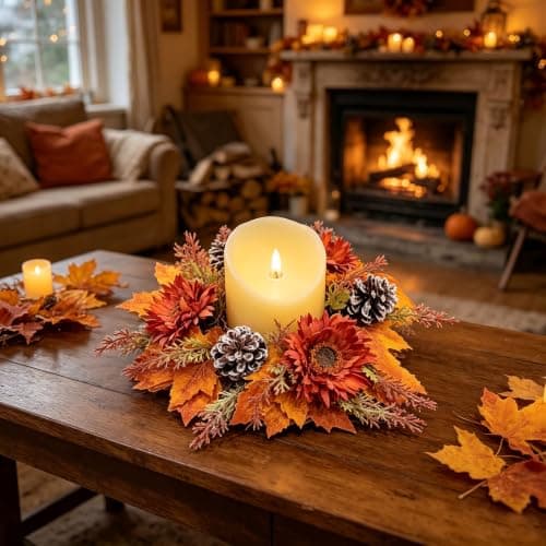Decorative Maple Leaf Candle Ring – Autumn Pillar Candle Decor, Style 2 Style 2