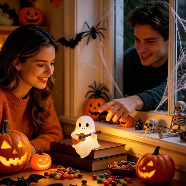 2-pack Gitarrspöke USB-lampa - 3D Harts Halloween-dekor för sovrum och kontor Style 1-2 PCS