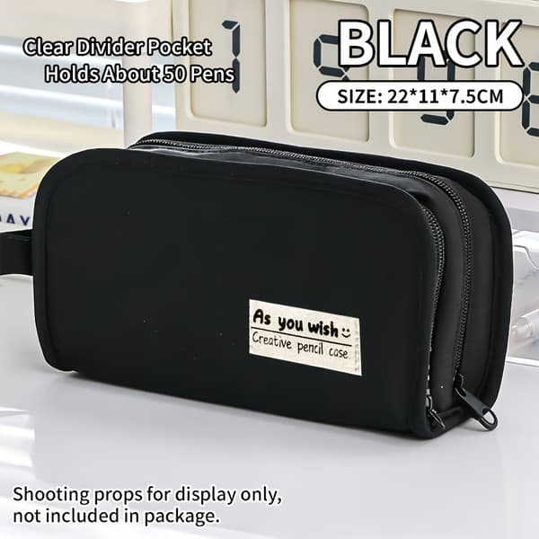 Pencil Case with Large Capacity, Double Layer with 5 Compartments, Multifunctional Student Case for School Black