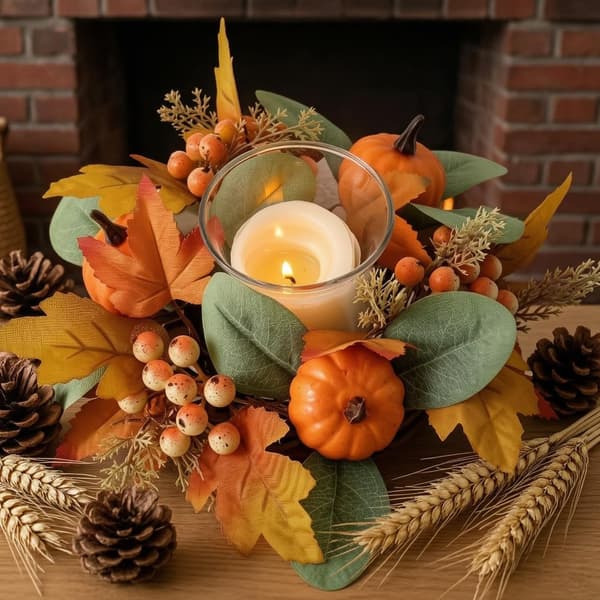 Decorative Maple Leaf Candle Ring – Autumn Pillar Candle Decor, Style 5 Style 5