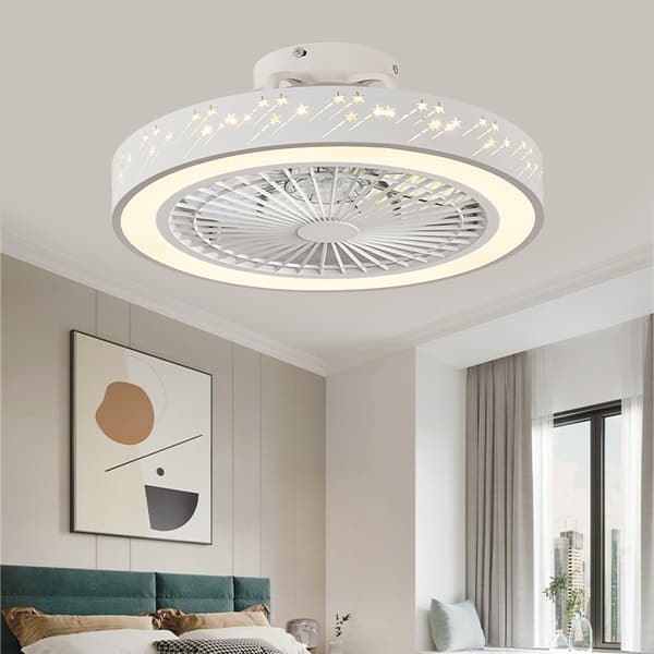 Bladeless Ceiling Fan 46 cm White with LED Lighting, Dimmable Ceiling Fan with Remote Control for Home White