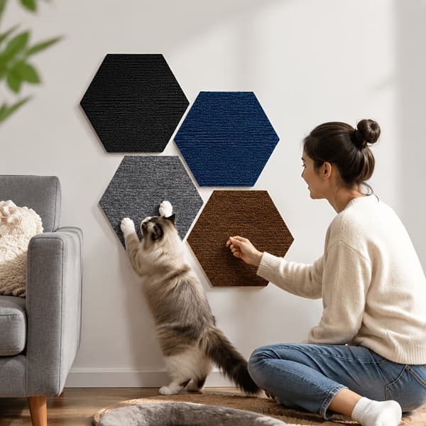 Katteklorebrett 5-pakning, Selvklebende Klorematte 26 × 30 cm, Beskyttelse for Sofa, Vegg og Gulv Light grey
