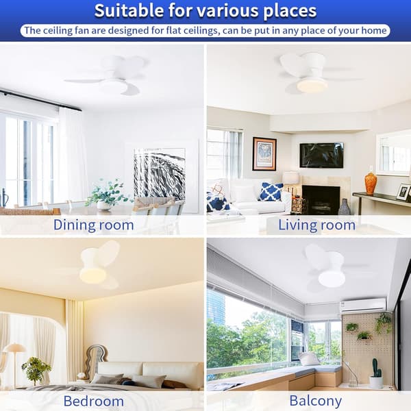 Ceiling fan 65/88 cm with LED lamp, dimmable ceiling fan with remote control and reversible blades White 65cm