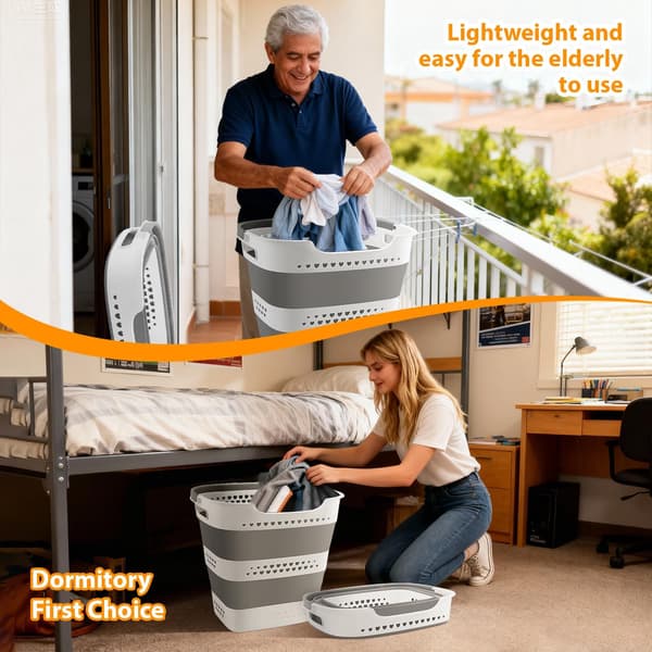 Foldable Plastic Laundry Basket 42 L, Laundry Hamper with Handles and Ventilated Design for Dirty Laundry Dark grey