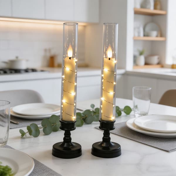 4-pack LED Candles with Flickering Flame, Remote Control and Timer, Integrated Star String Lights for Romantic Table Decoration Silver With Remote Control