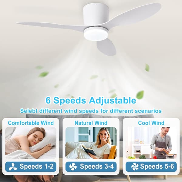 Ceiling Fan 25/42 inch with LED Lighting, Quiet Ceiling Fan with Remote Control and 3 Light Modes Black 107cm