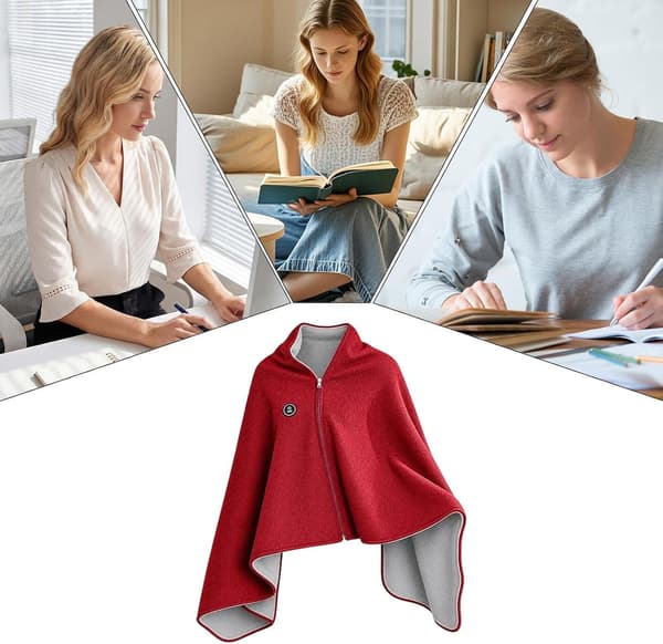 USB Heated Shawl 150x80cm Plush – Heating Blanket, Red Style-3
