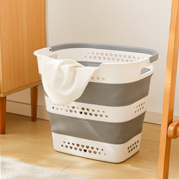 Foldable Plastic Laundry Basket 42 L, Laundry Hamper with Handles and Ventilated Design for Dirty Laundry Light grey