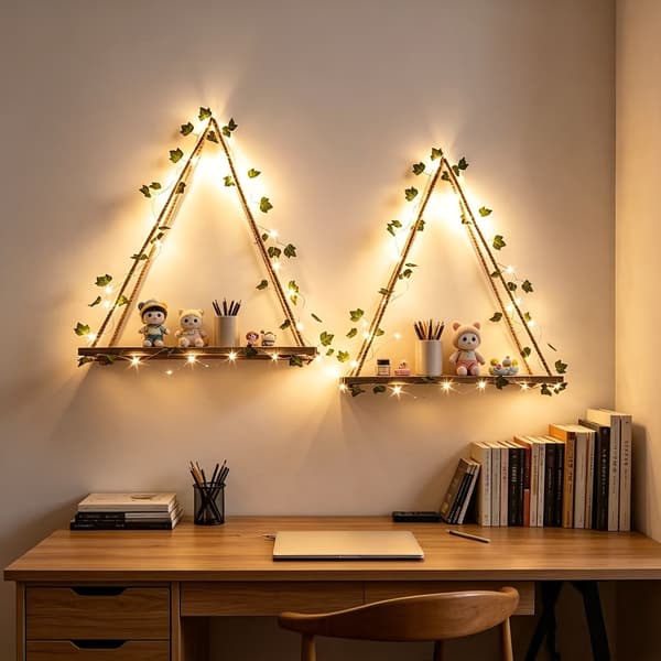 Wooden wall shelf ivy LED 2 pcs – plant support, floating 2 Pack