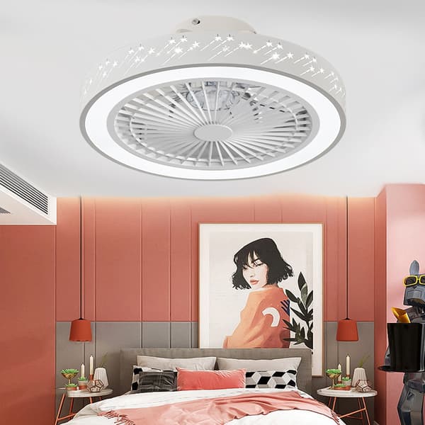 Bladeless Ceiling Fan 46 cm White with LED Lighting, Dimmable Ceiling Fan with Remote Control for Home White