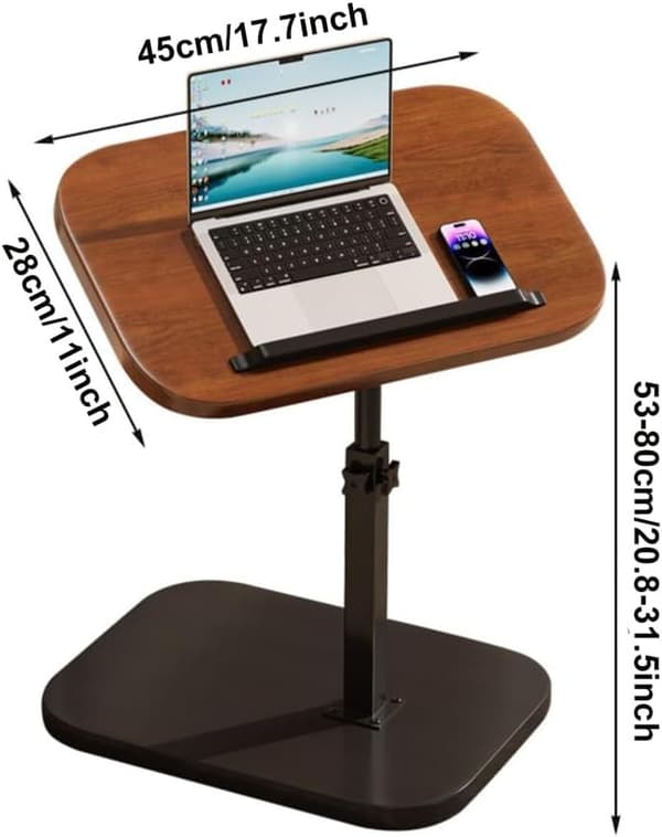 C-shaped Side Table Height Adjustable with Swivel Tabletop & Wheels Laptop Desk for Bed & Sofa Black&Brown