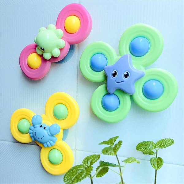 3 stk badeleker for barn, sjødyr spinner med sugekopp og fidget-funksjon for badelek