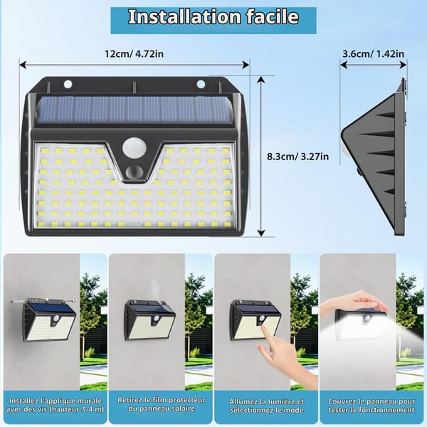 2/4/6-pack Solar Lamp with 103 LED, Motion Sensor 120°, IP65 Waterproof, 3 Light Modes, Outdoor Lighting for Garage 2-PACK