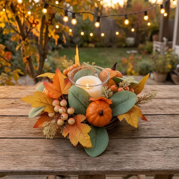 Decorative Maple Leaf Candle Ring – Autumn Pillar Candle Decor, Style 5 Style 5