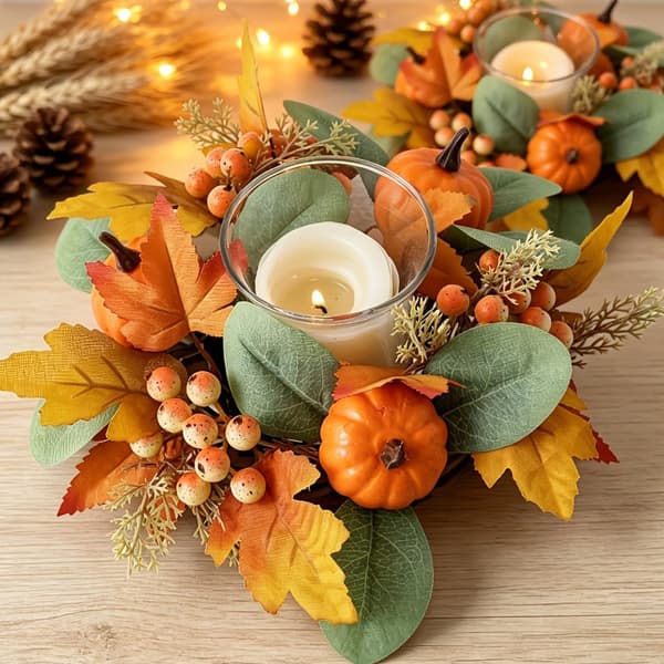 Decorative Maple Leaf Candle Ring – Autumn Pillar Candle Decor, Style 5 Style 5