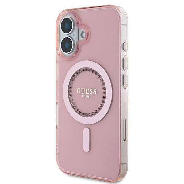 Coque Guess IML Strass MagSafe for iPhone 16 (Vaaleanpunainen)