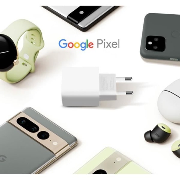 Googlen alkuperäinen USB-C-virtalaturi 18W + USB-C latauskaapeli valkoinen