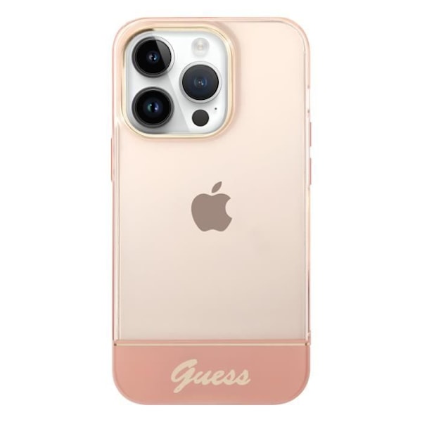 Coque för iPhone 14 Pro Max med transparent design och Guess rosa pärlor. Rosa