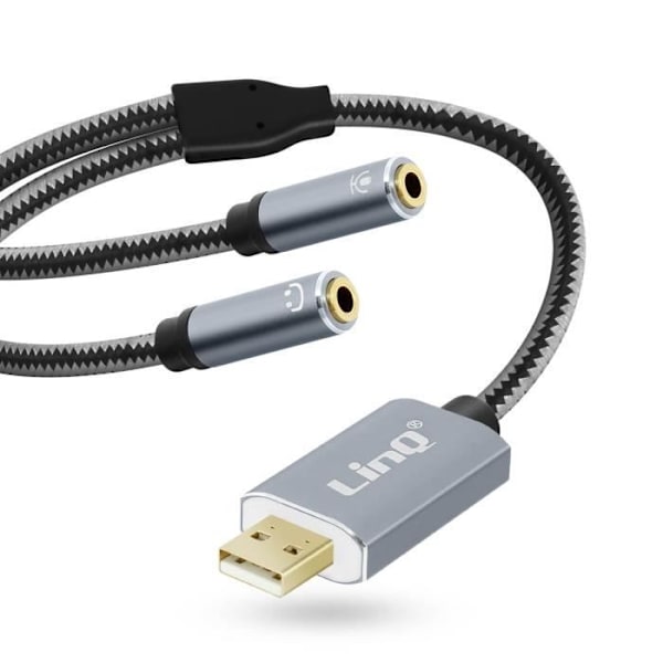 Audio-adapter - LinQ - U3532 - USB til 2 Jack 3.5mm - Samtidig brug - Grå