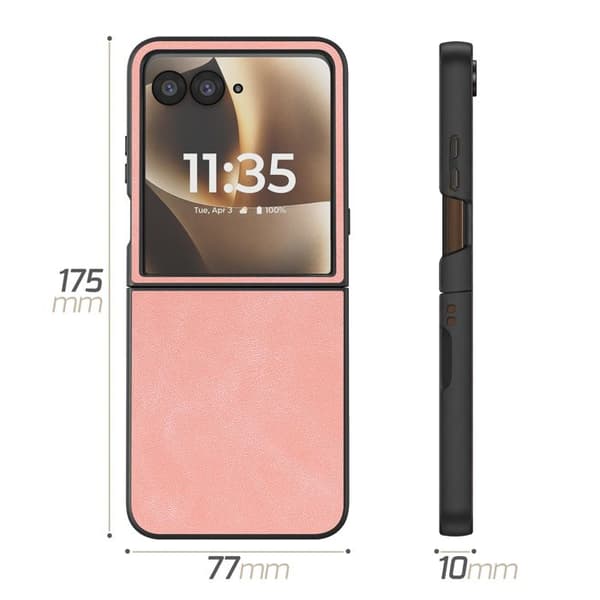 Fodral med lock för Motorola Razr 70 Ultra Skydd Fällbart Hårt Läder Effekt Rosa Ros