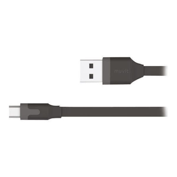 MUVIT TAB Charge & sync flat kabel 2.4a USB/micro-USB - 2m - Svart