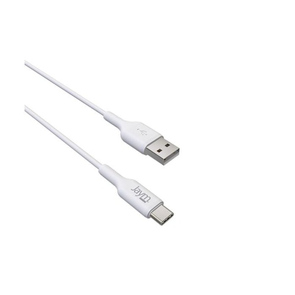 USB-C kaapeli USB 2,4A Lataus ja Synkronointi 2m Jaym Valkoinen Vit