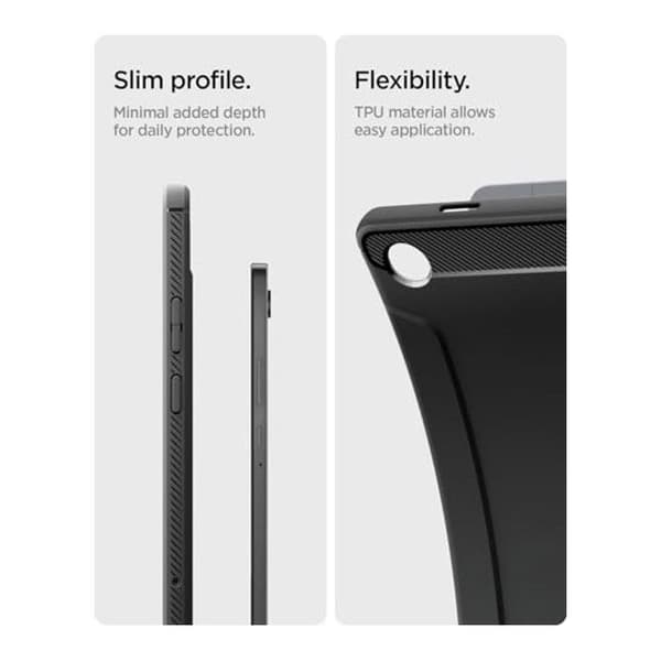 Skydd - SPIGEN - Galaxy Tab A11 Plus - Rugged Armor - Matt kolfiberutseende - Luftkudde Svart
