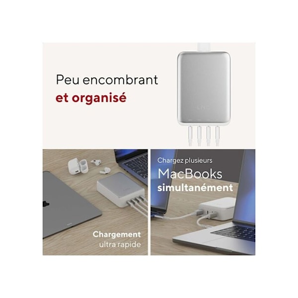 Bords-laddare - LINQ - GaN2 240W - 4 USB-C PD3.1-portar - Minimalistisk design - GaN2-teknologi