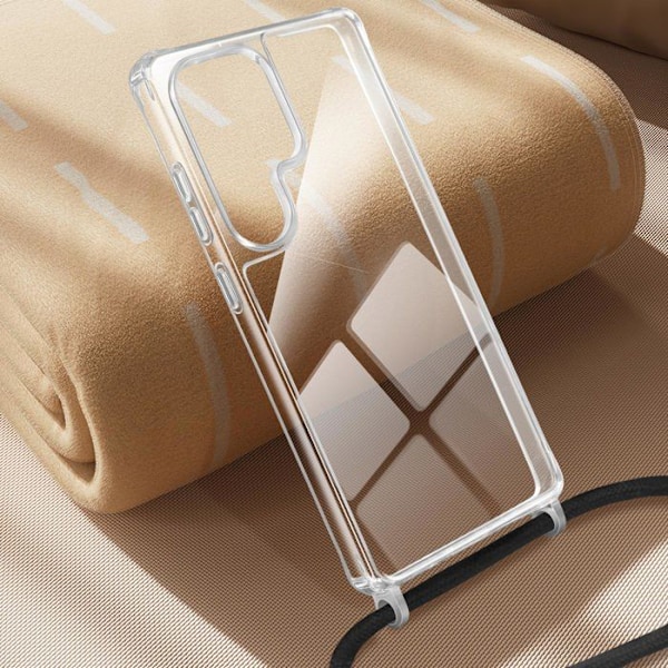 Silikonskydd för Samsung S25 Ultra Chockresistent med Transparent Flätad Snodd Vit