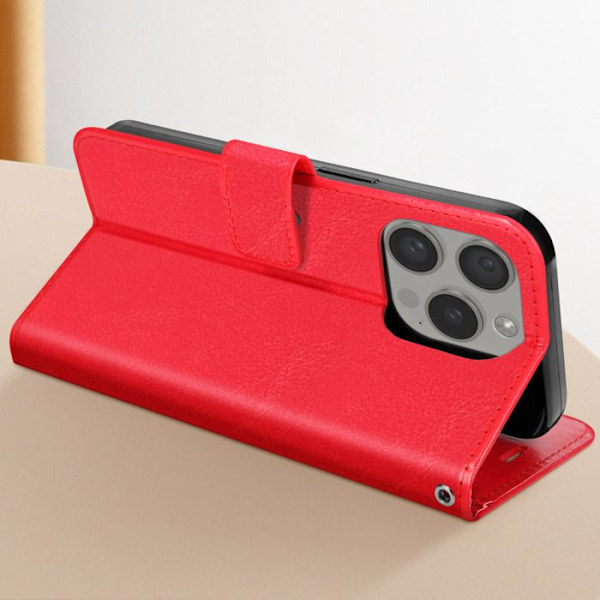 Fodral för iPhone 15 Pro Plånboksställ Funktion med handledsrem Mayaxess Röd