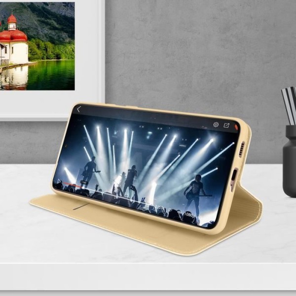 Korthållare - Dux Ducis - Samsung Galaxy S21 Plus - Ekologiskt läder - Videostöd - Guldgult Gult guld