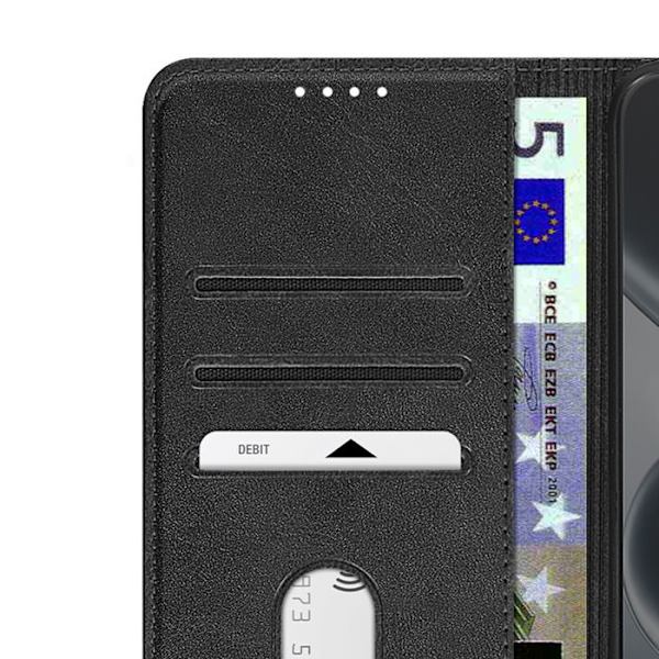 Etui til Redmi Note 15 Pro 5G Læderlook med Kortlomme og Stativfunktion Sort Svart