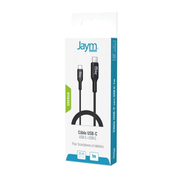 USB-C Opladningskabel - JAYM - Model PD 3.0 - 3A - 1M - Overophedningsbeskyttelse Svart